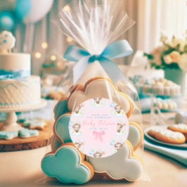 Pegatina Redonda Bebé simple lindo globos de mono rosado Gracias