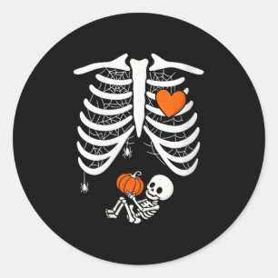 Pegatina Redonda Bebé Skeleton Embarazado Jaula De Rib Xris Para Fa