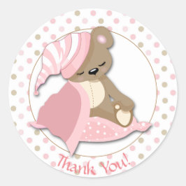 Pegatina Redonda Bebé Sleepe Bear Chica Ducha Gracias