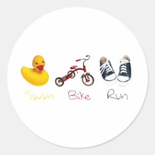 Pegatina Redonda Bebé Swim Bike Run