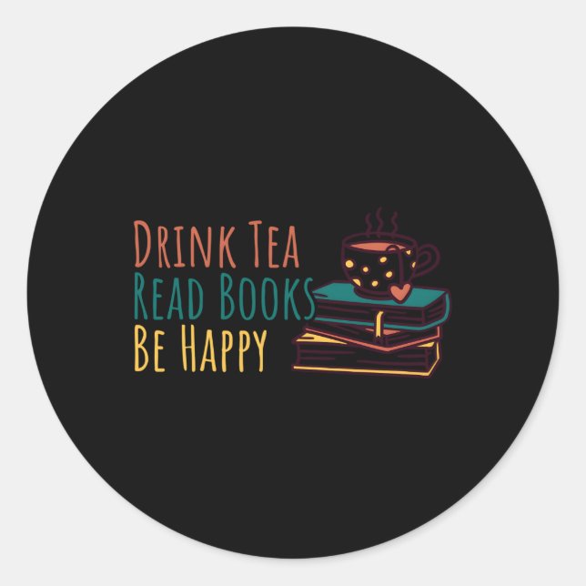 Pegatina Redonda Bebe Tea Read Books Be Happy (Anverso)