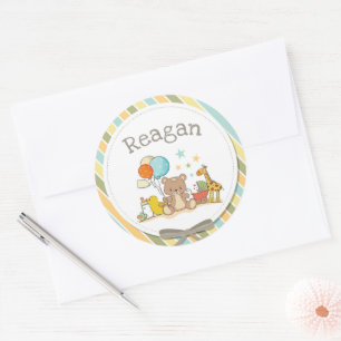 Pegatina Redonda Bebé Teddy Bear Giraffe Rubber Ducky