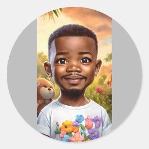Pegatina Redonda Bebé ultrarealista Jamie Foxx Dibujo animado con o