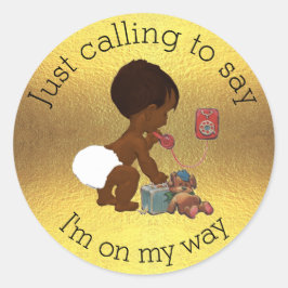 Pegatina Redonda Bebé ventilado por teléfono Faux Gold Foil Baby Sh