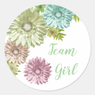 Pegatina Redonda Bebé Verde En Bloom Brunch Chica Del Equipo De Duc