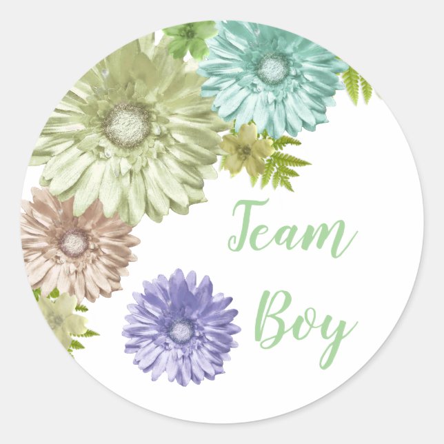 Pegatina Redonda Bebé Verde En Bloom Brunch Chower Team Boy (Anverso)