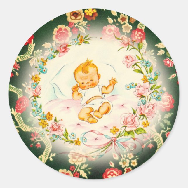 Pegatina Redonda Bebé victoriano (Anverso)
