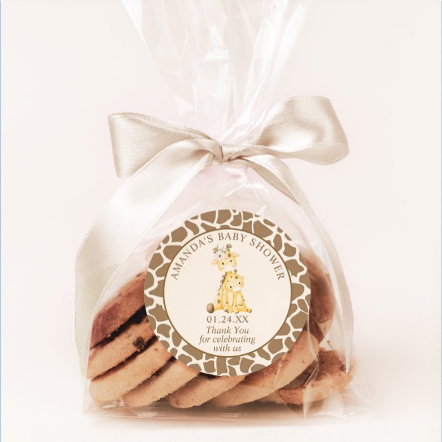 Pegatina Redonda Bebé y mamá Neutral Giraffe Clásico (Subido por el creador)