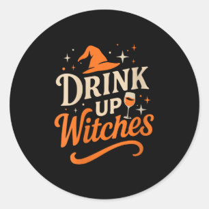 Pegatina Redonda Bebed mujeres Brujas Vino Copa Halloween Soltera