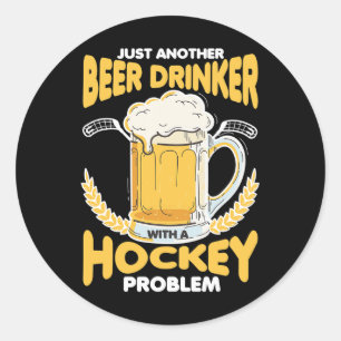 Pegatina Redonda Bebedor De Cerveza Con Un Problema De Hockey Alcoh
