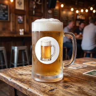 Pegatina Redonda Bebedor de Taza de Cerveza Fría Espumosa
