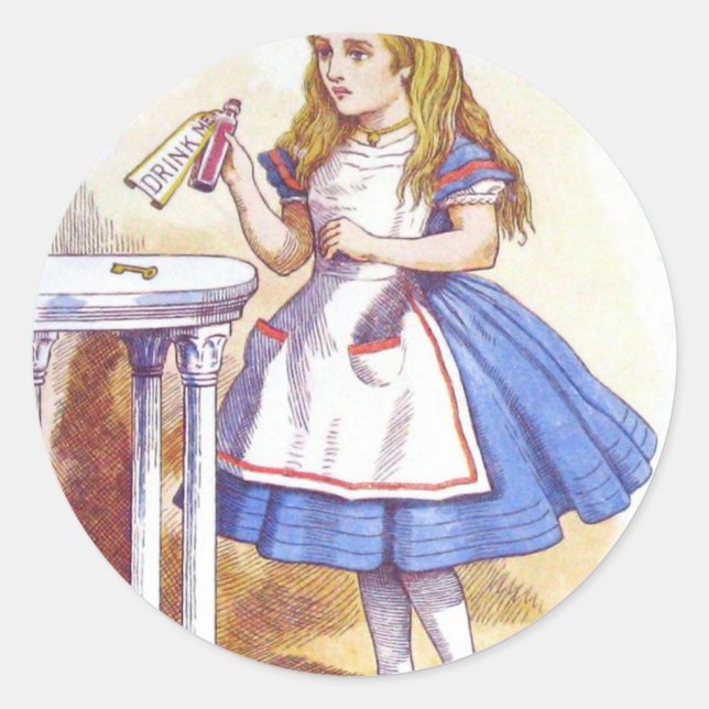 Pegatina Redonda ¡Bebeme, Alice! (Anverso)