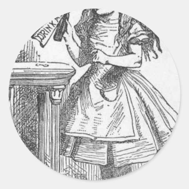 Pegatina Redonda Bebeme, Alicia en el país de las maravillas (Anverso)