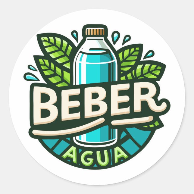 Pegatina Redonda Beber agua (Anverso)