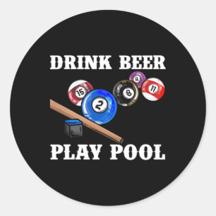 Pegatina Redonda Beber Beer Play Pool I Funny Pool Billiards Player