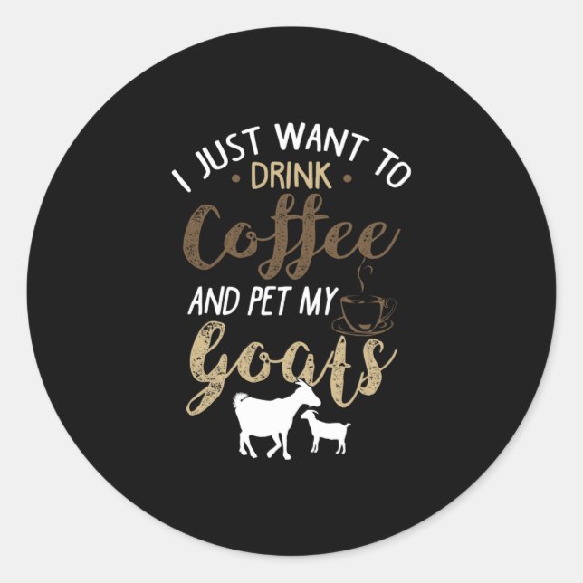 Pegatina Redonda Beber café con cabras (Anverso)