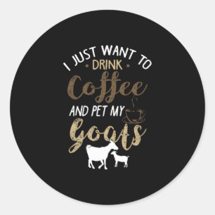 Pegatina Redonda Beber café con cabras