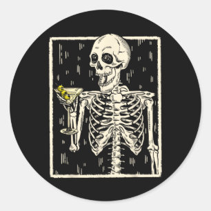 Pegatina Redonda Beber esqueleto Martini Tail Retro Halloween Cos