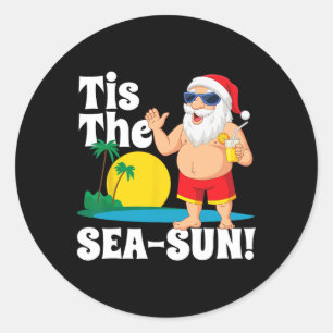 Pegatina Redonda Beber Santa Claus Es El Navidad Del Mar-Sol En