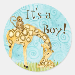 Pegatina Redonda Bebés de la jungla, niños Pegatinas bebé - Azul