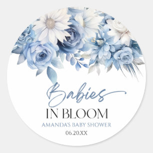 Pegatina Redonda Bebés En Bloom Floral Azul Multiples Baby Shower