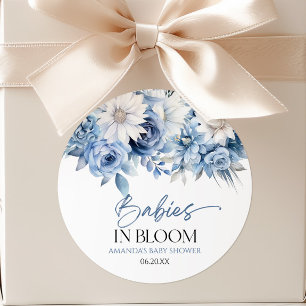 Pegatina Redonda Bebés en Flor Azul Fiestas de Múltiples Cumpleaños