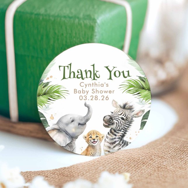 Pegatina Redonda Bebés Safari Animales Cute Salvajes Adorables (Safari Animals Thank You Stickers)