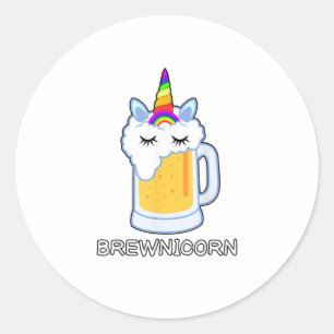 Pegatina Redonda Bebida Brewnicorn Cute Unicorn Fiesta Brew M