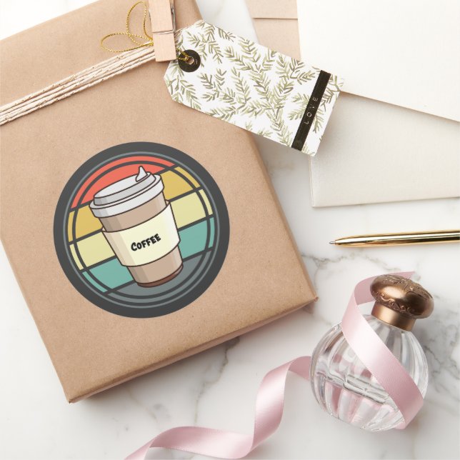 Pegatina Redonda Bebida caliente de café retro a tomar (Regalar)