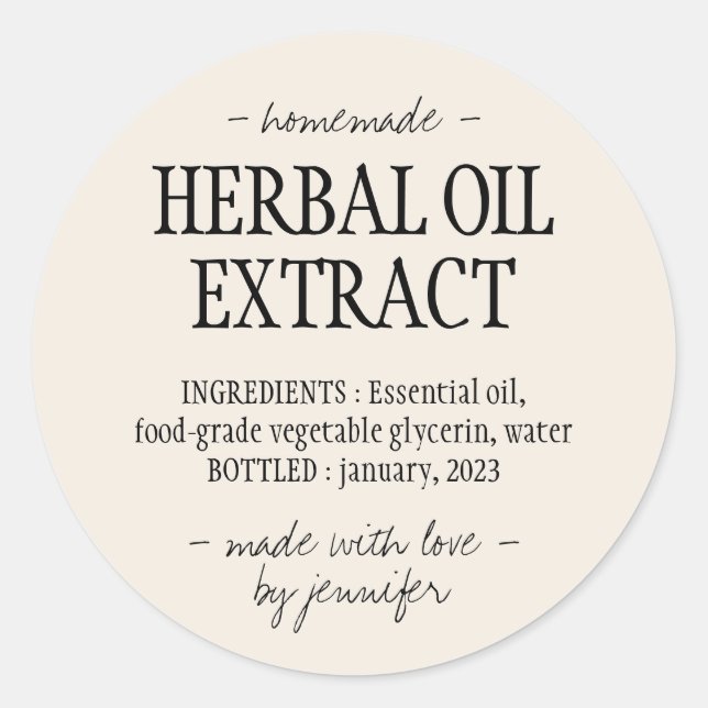 Pegatina Redonda Bebida casera Crema marfil Extracto de aceite herb (Anverso)