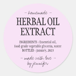 Pegatina Redonda Bebida casera Crema rosa Extracto de aceite herbal