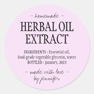 Pegatina Redonda Bebida casera Crema rosa Extracto de aceite herbal