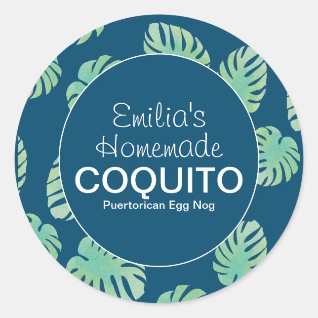Pegatina Redonda Bebida Casera de Coquito Monstera (Anverso)