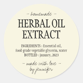 Pegatina Redonda Bebida casera Extracto de aceite de hierbas amaril