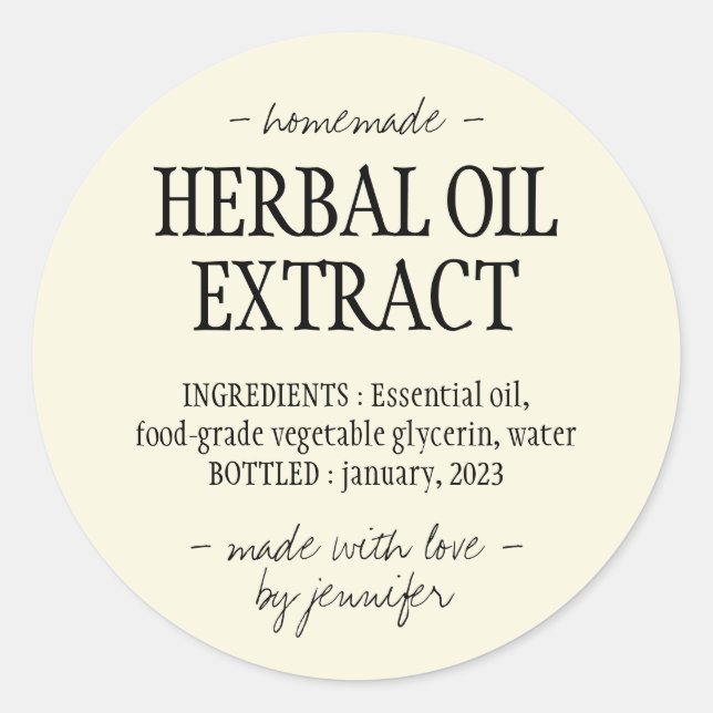 Pegatina Redonda Bebida casera Extracto de aceite de hierbas amaril (Anverso)