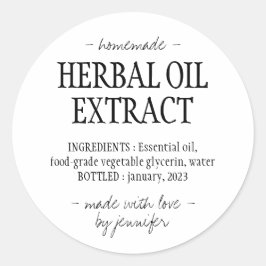 Pegatina Redonda Bebida casera Extracto de aceite de hierbas blanco