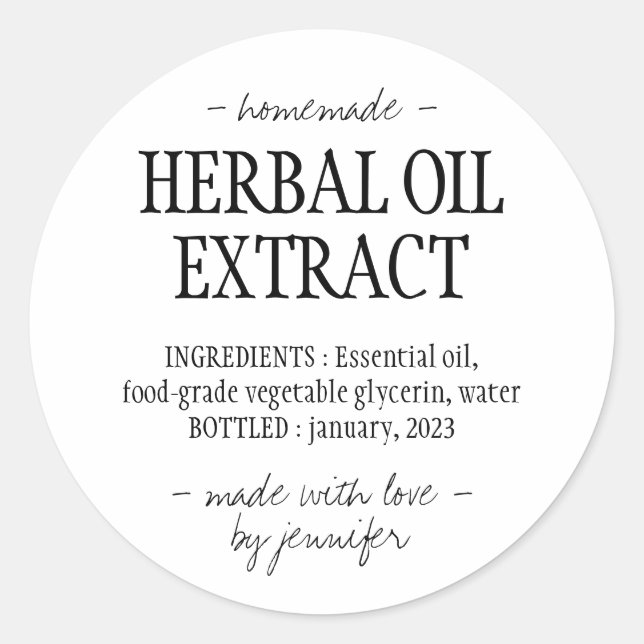 Pegatina Redonda Bebida casera Extracto de aceite de hierbas blanco (Anverso)