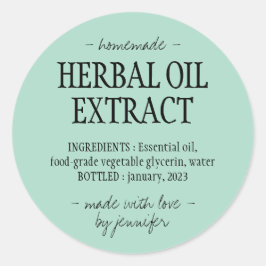 Pegatina Redonda Bebida casera Extracto de aceite de hierbas verde 