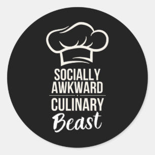 Pegatina Redonda Bebida culinaria incómoda Graciosa Cocinera Ki