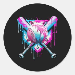 Pegatina Redonda Bebida De Béisbol Para Jóvenes Que Ganan Hielo