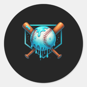 Pegatina Redonda Bebida De Béisbol Para Niños, Ba Juvenil Con Helad
