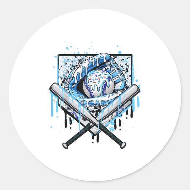 Pegatina Redonda Bebida De Béisbol Para Niños Jóvenes Jóvenes Con H (Anverso)