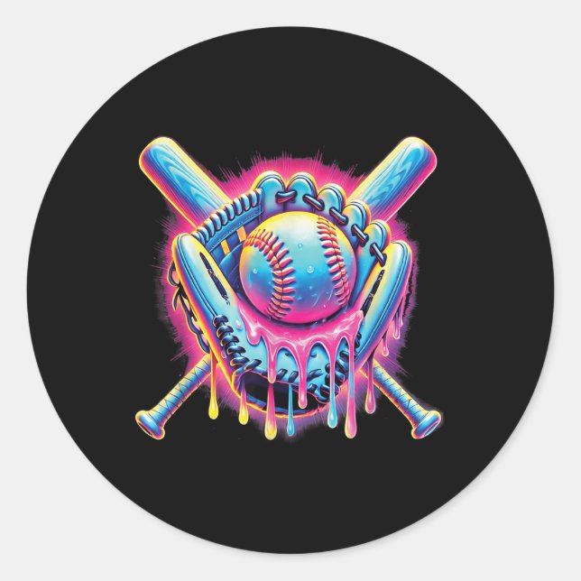 Pegatina Redonda Bebida De Béisbol Para Niños Jóvenes Jóvenes Con H (Anverso)