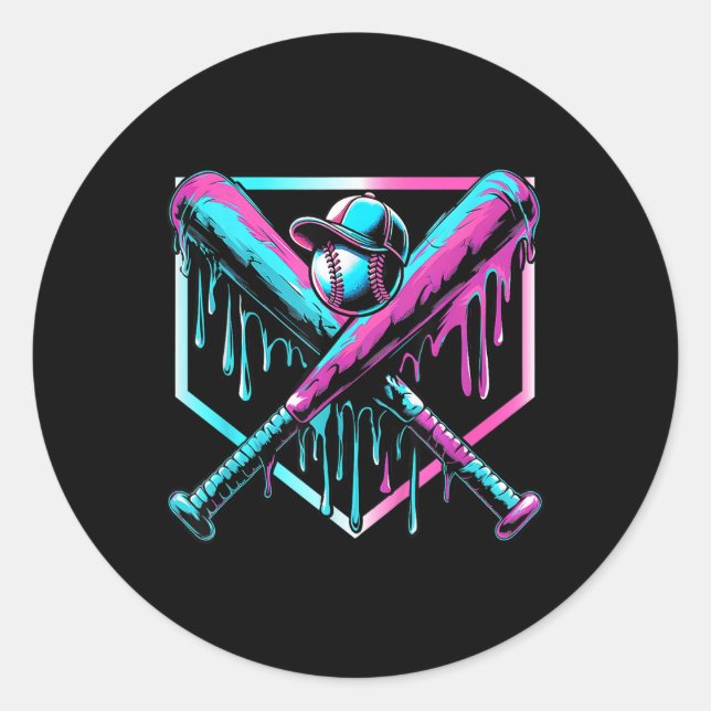 Pegatina Redonda Bebida De Béisbol Para Niños Jóvenes Jóvenes Con H (Anverso)