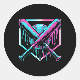 Pegatina Redonda Bebida De Béisbol Para Niños Jóvenes Jóvenes Con H