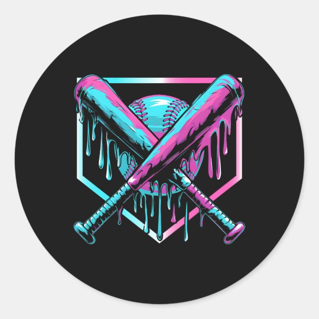 Pegatina Redonda Bebida De Béisbol Para Niños Jóvenes Jóvenes Con H (Anverso)