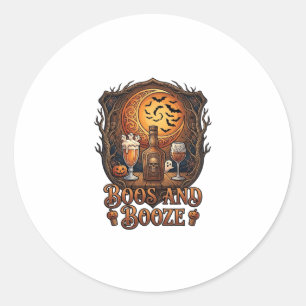 Pegatina Redonda Bebida de Boos Halloween Cráneo Botella Cerveza Vi