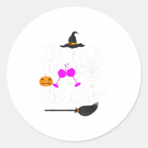 Pegatina Redonda Bebida de Halloween con brujas