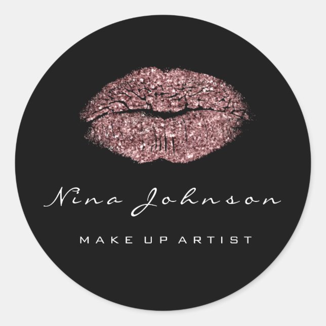 Pegatina Redonda Bebida de los labios de beso maquillada Belleza Ro (Anverso)