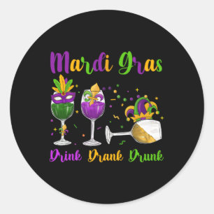 Pegatina Redonda Bebida Mardi Gras Bebida Máscara De Vino Borracho